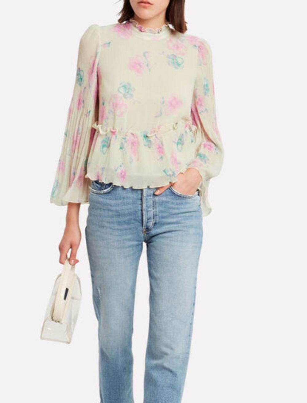 GANNI Pleated Floral Blouse